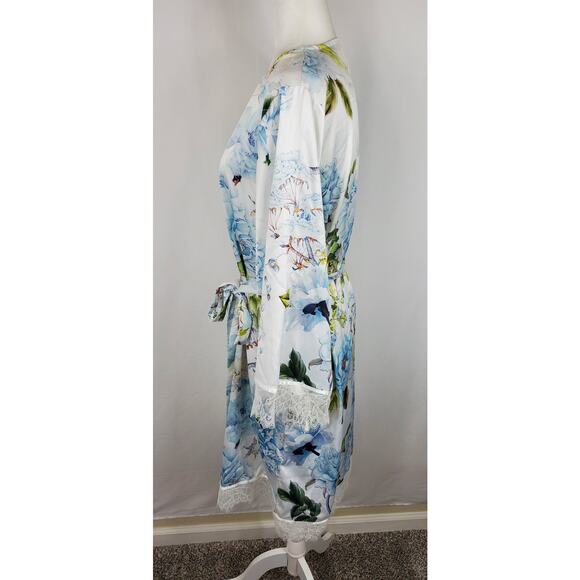 Homebodii Curve Blue Floral Lace Trim  Robe Womens - Picture 4 of 6